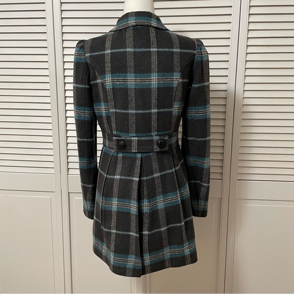 Tulle Anthropologie M Peacoat Plaid Grey Blue J8003F Jacket Coat Pockets - Picture 7 of 16